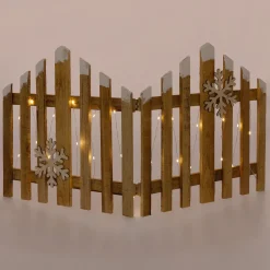 ECD Germany Decoratief Houten Mini-tuinhek 77x38 Cm Met 30 Warm Witte Led Sneeuwvlokken