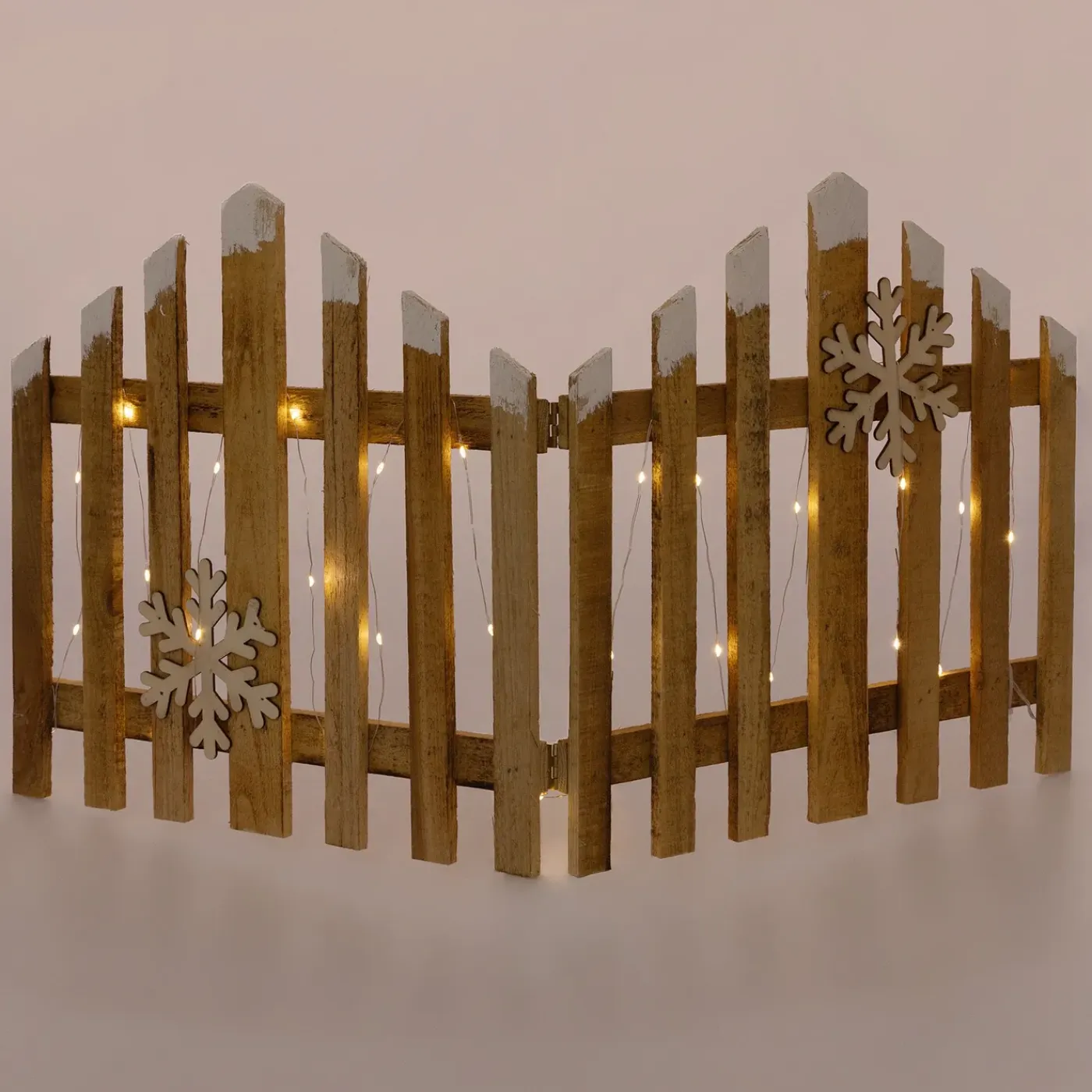 ECD Germany Decoratief Houten Mini-tuinhek 77x38 Cm Met 30 Warm Witte Led Sneeuwvlokken