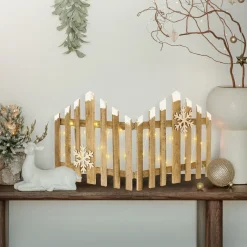 ECD Germany Decoratief Houten Mini-tuinhek 77x38 Cm Met 30 Warm Witte Led Sneeuwvlokken