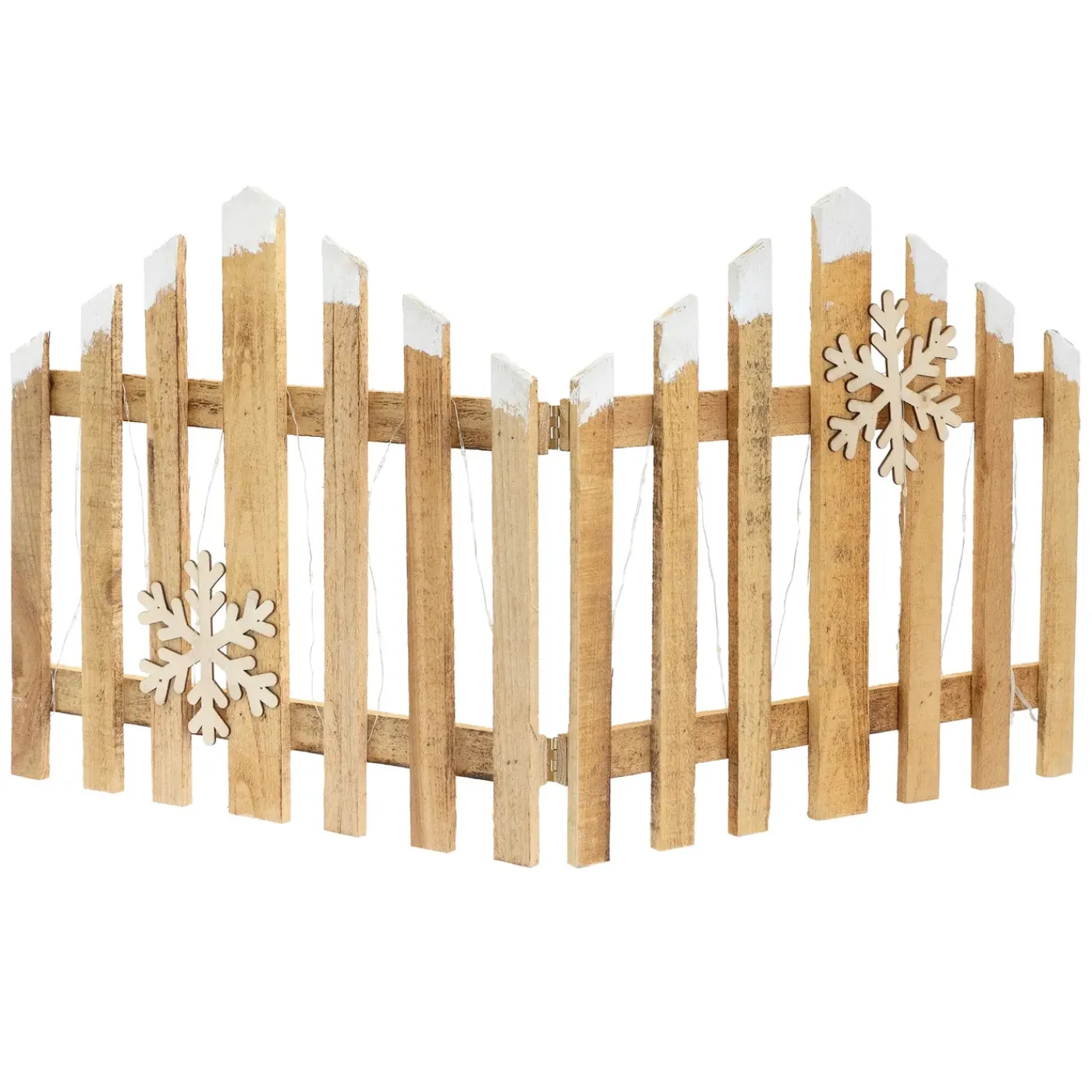 ECD Germany Decoratief Houten Mini-tuinhek 77x38 Cm Met 30 Warm Witte Led Sneeuwvlokken