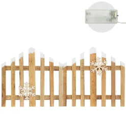 ECD Germany Decoratief Houten Mini-tuinhek 77x38 Cm Met 30 Warm Witte Led Sneeuwvlokken