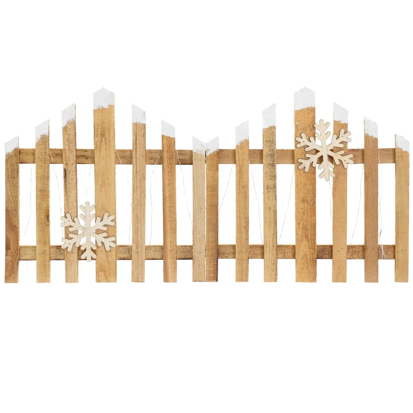 ECD Germany Decoratief Houten Mini-tuinhek 77x38 Cm Met 30 Warm Witte Led Sneeuwvlokken