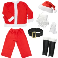 ECD Germany 9-Delig Kerstmankostuum met hoed, baard, riem en handschoenen, één maat S-XL
