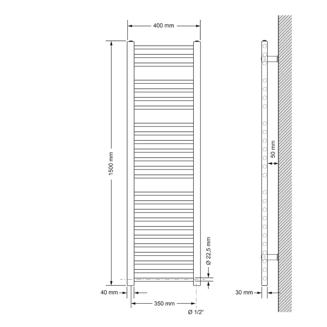 Ecd Germany Design Handdoekdroger Sahara - 400 X 1500 Mm - Antraciet - Zijdelings Aangesloten