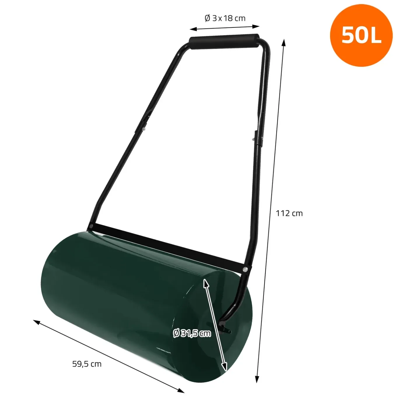 Ecd Germany Grasrol Tuinroller Vulbaar 50 L Groen Staal 59,5 Cm Breed Handrol Voor Gazon
