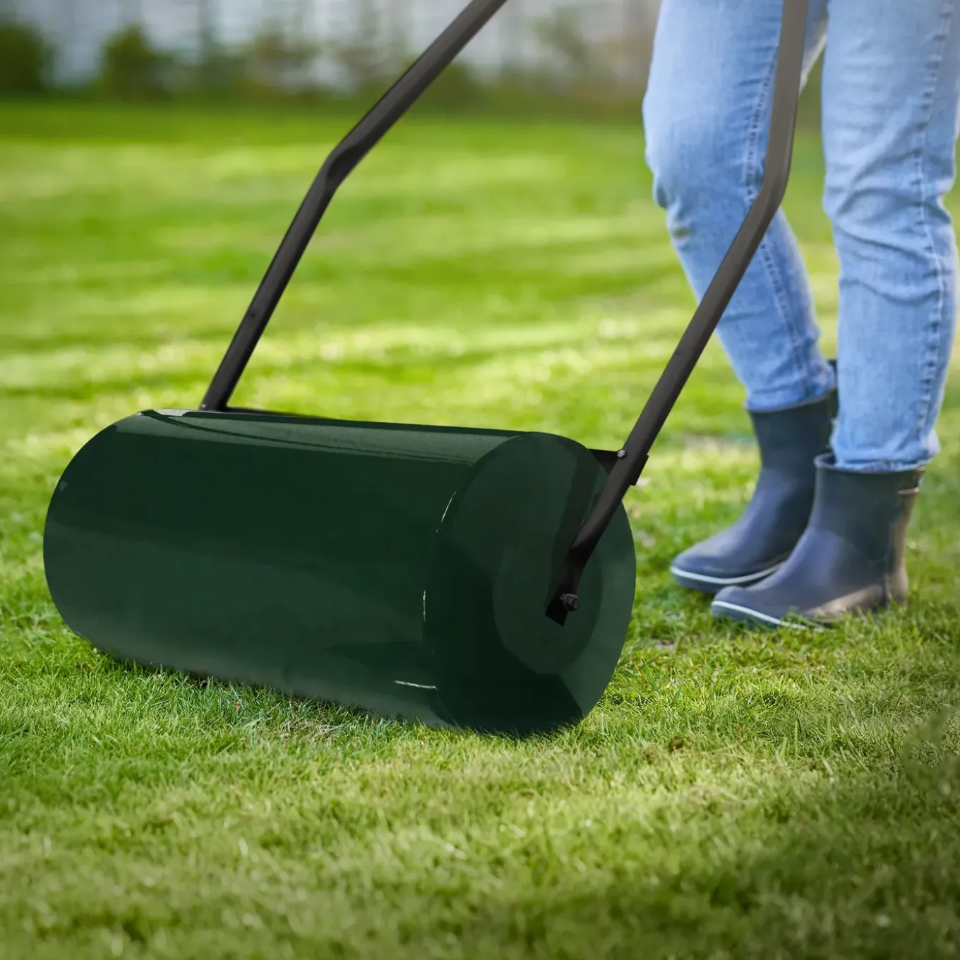Ecd Germany Grasrol Tuinroller Vulbaar 50 L Groen Staal 59,5 Cm Breed Handrol Voor Gazon