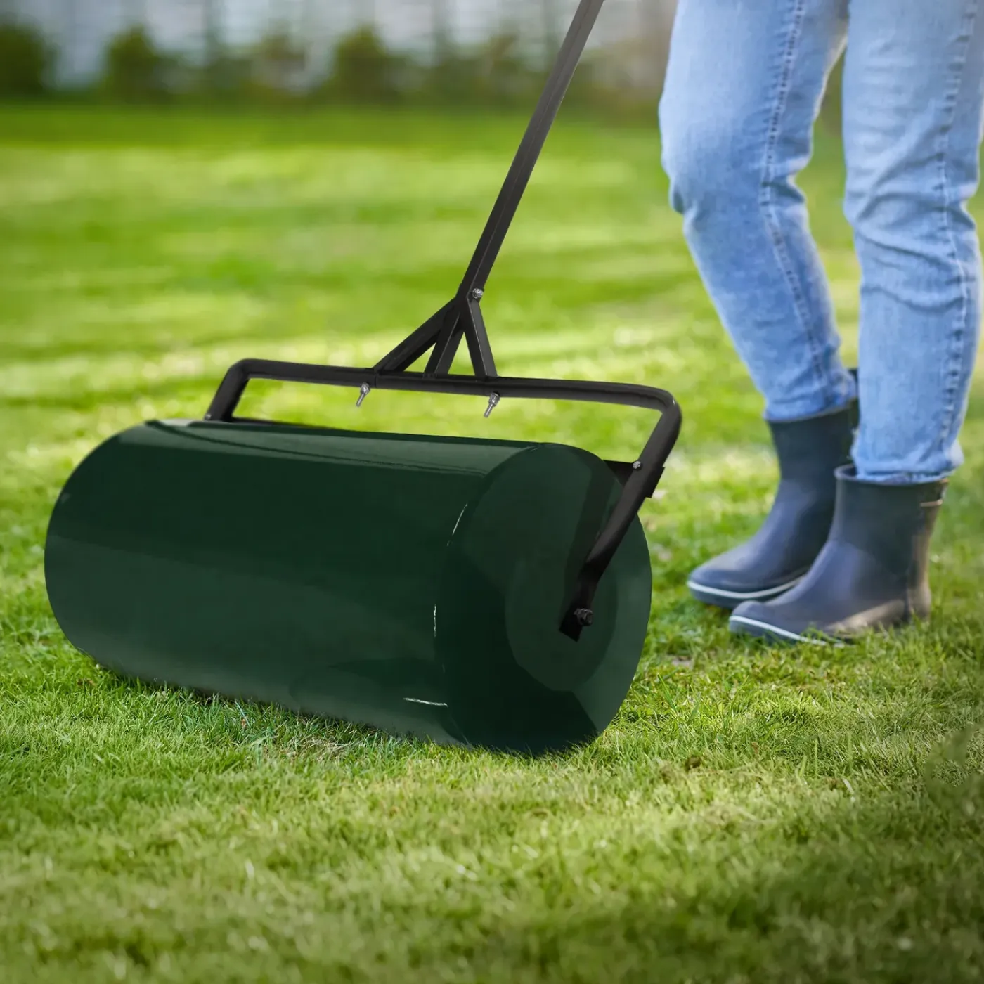 ECD Germany Grasrol Tuinroller Vulbaar 63 L Groen Staal 90 Cm Breed Handrol Voor Gazon