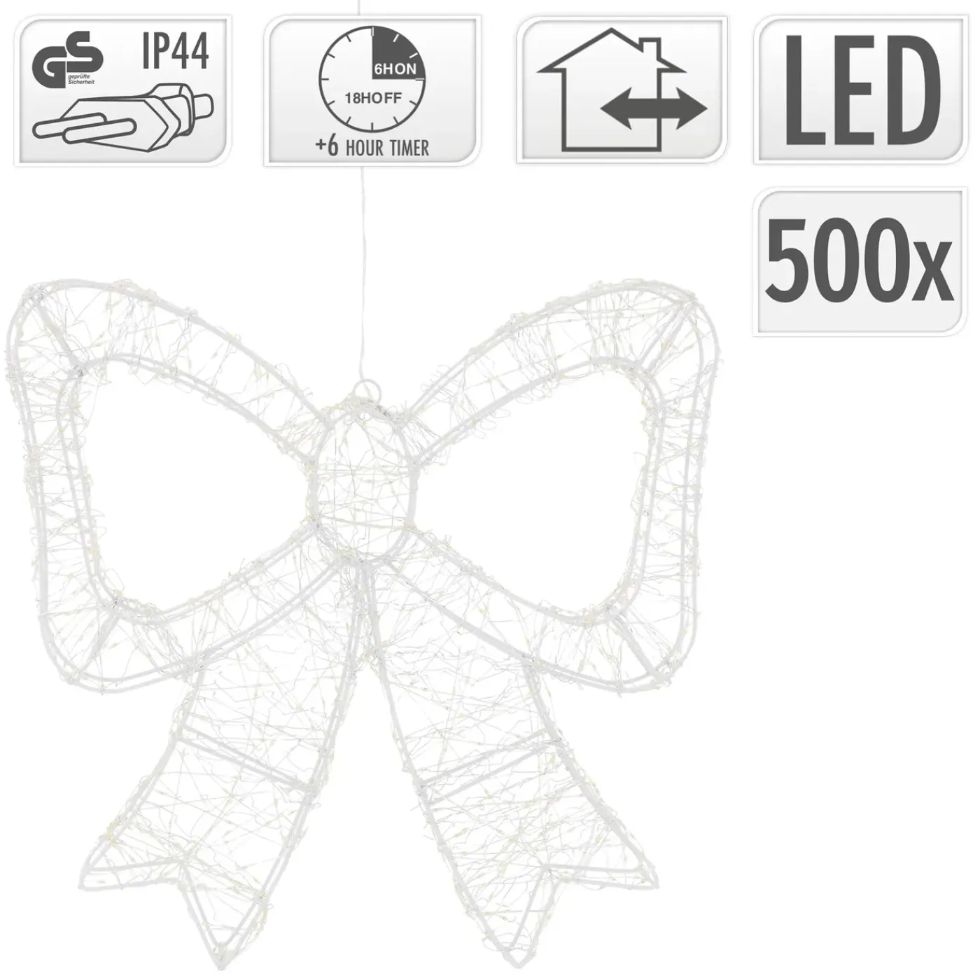 ECD Germany Kerstdecoratie Led Kerststrik Met Timer Ip44 Spatwaterdicht 500 Led 37 X 33 Cm