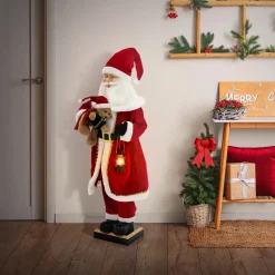 Ecd Germany Kerstman 120cm Led Licht Beweging Geluid Muziek Lantaarn Teddybeer Binnenshuis