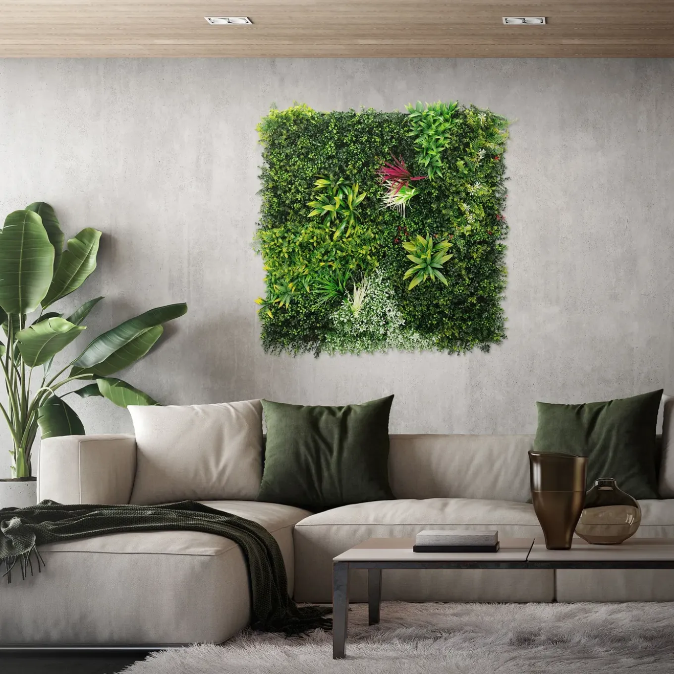 ECD Germany kunstplanten wandpaneel 100x100 cm tropische gloed UV bestendig balkon tuin
