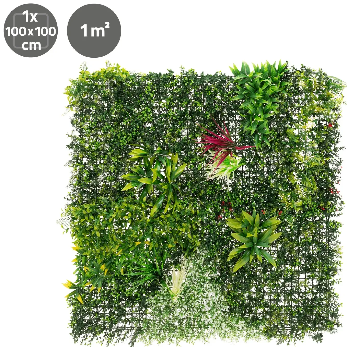 ECD Germany kunstplanten wandpaneel 100x100 cm tropische gloed UV bestendig balkon tuin