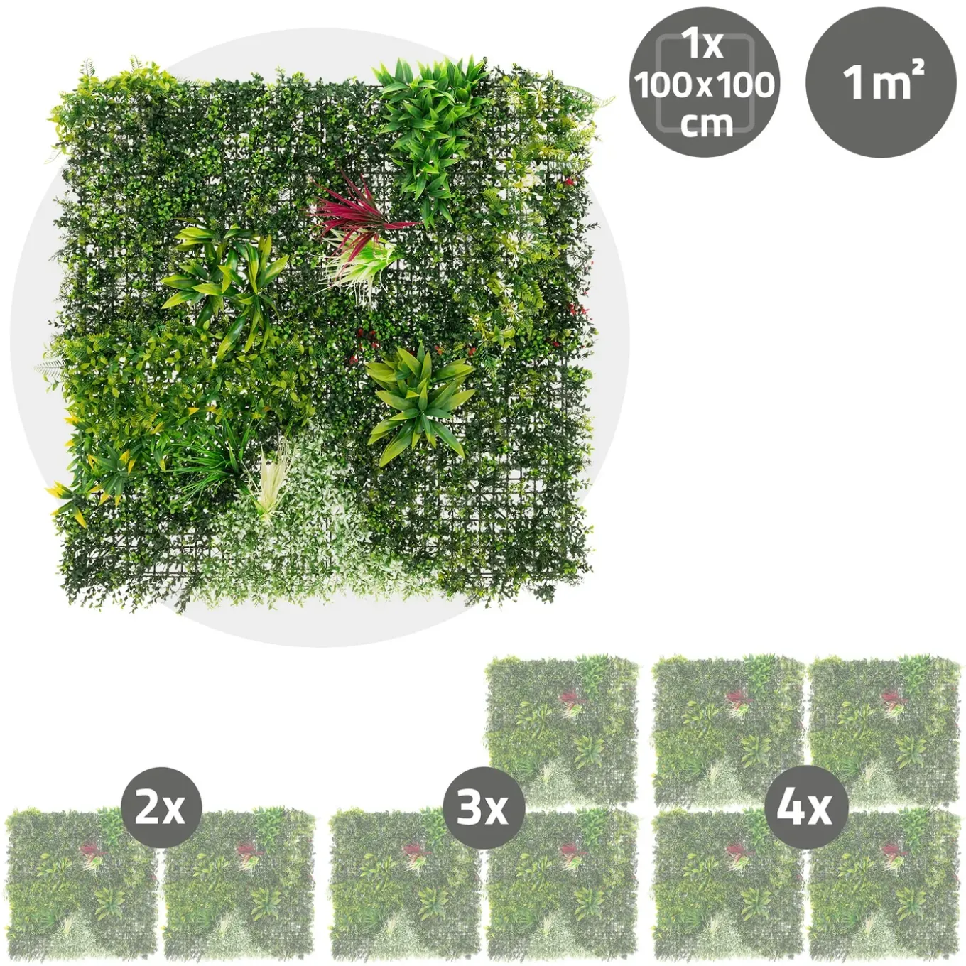ECD Germany kunstplanten wandpaneel 100x100 cm tropische gloed UV bestendig balkon tuin