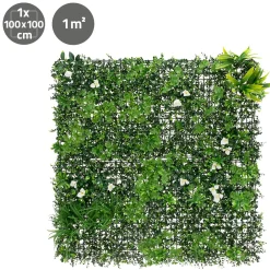 ECD Germany kunstplanten wandpaneel 100x100 cm white bloom UV bestendig balkon tuin