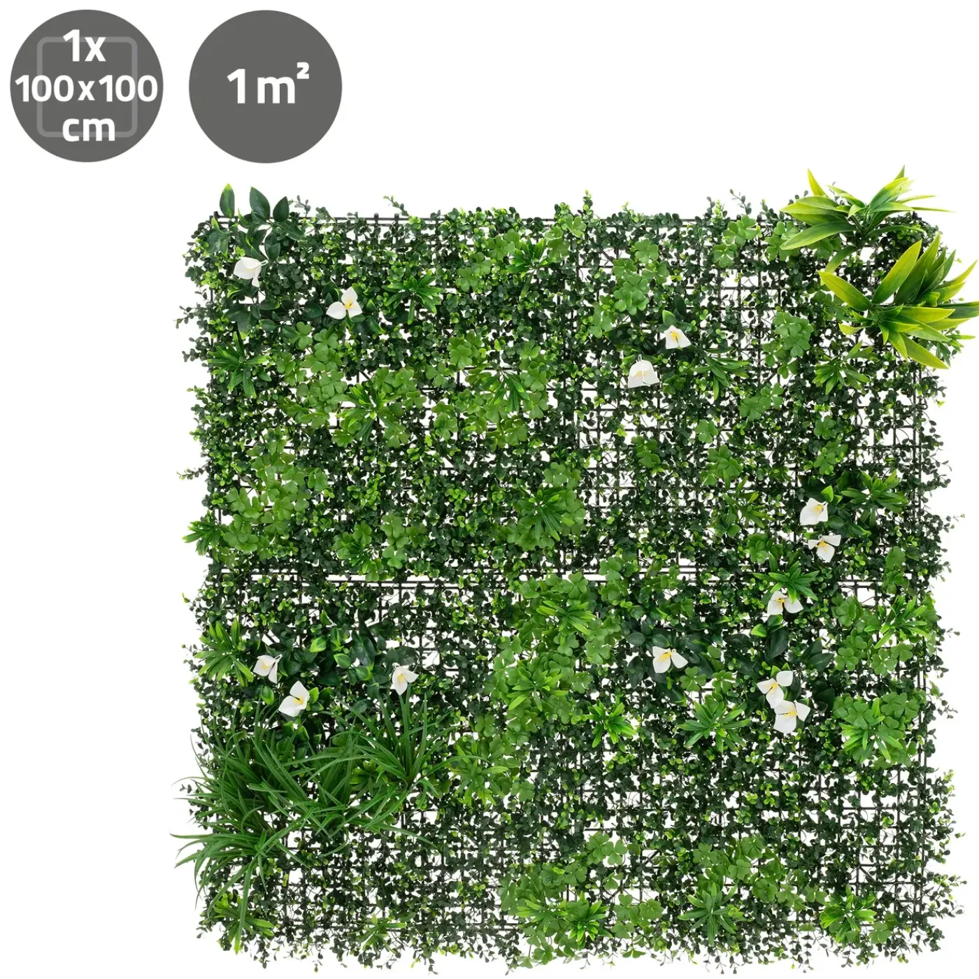 ECD Germany kunstplanten wandpaneel 100x100 cm white bloom UV bestendig balkon tuin