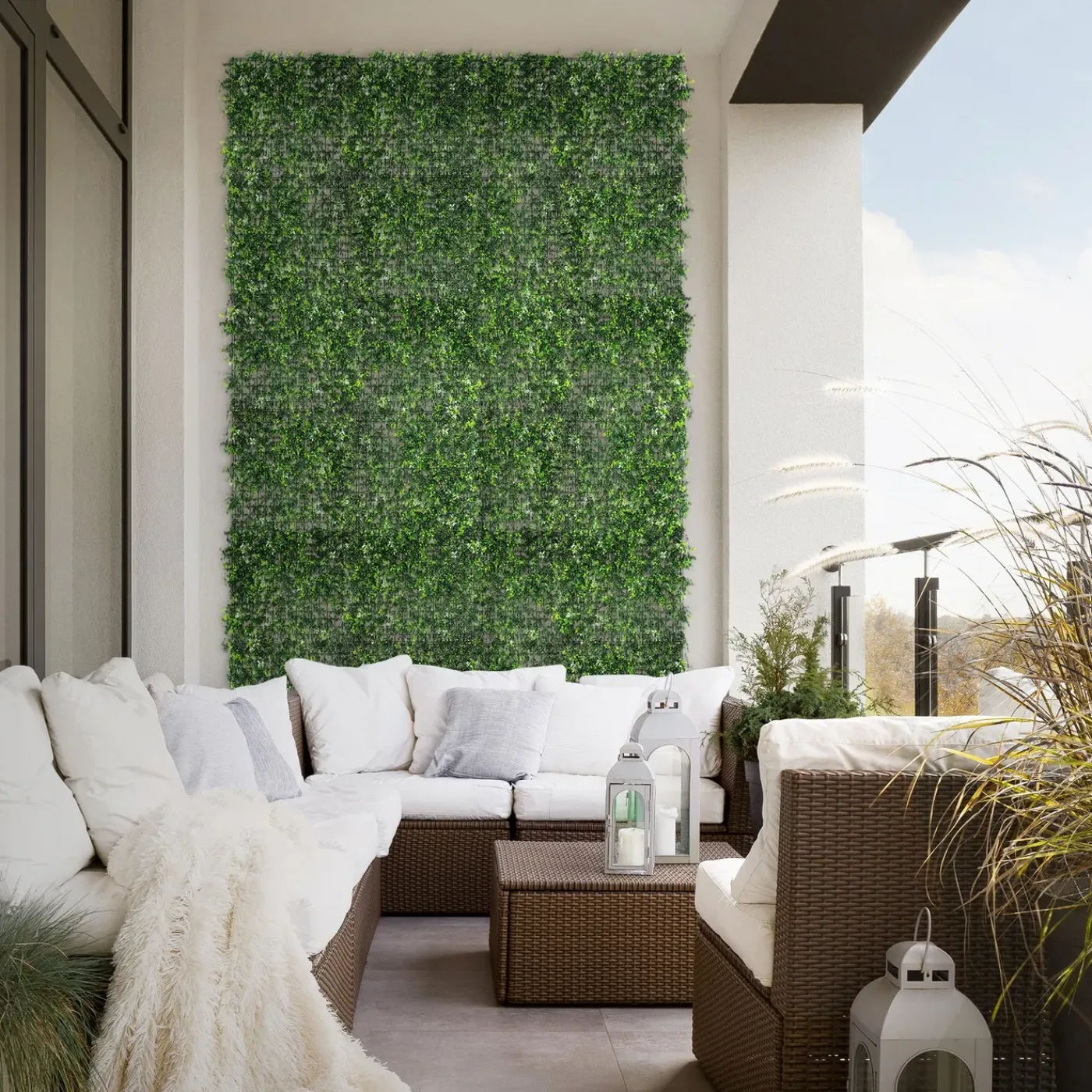 ECD Germany kunstplanten wandpaneel 100x100 cm white bloom UV bestendig balkon tuin