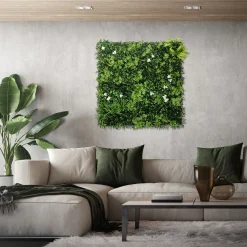 ECD Germany kunstplanten wandpaneel 100x100 cm white bloom UV bestendig balkon tuin