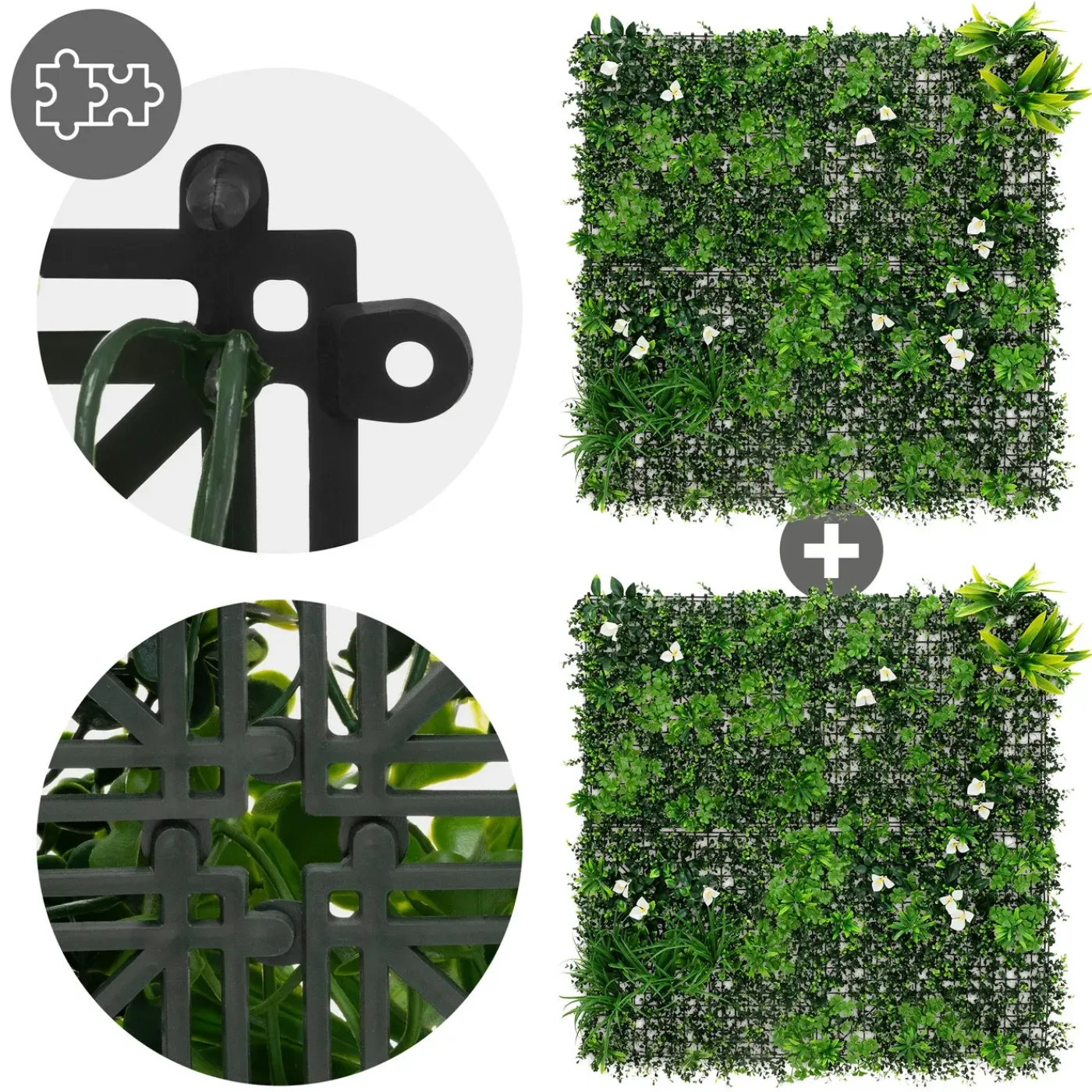 ECD Germany kunstplanten wandpaneel 100x100 cm white bloom UV bestendig balkon tuin