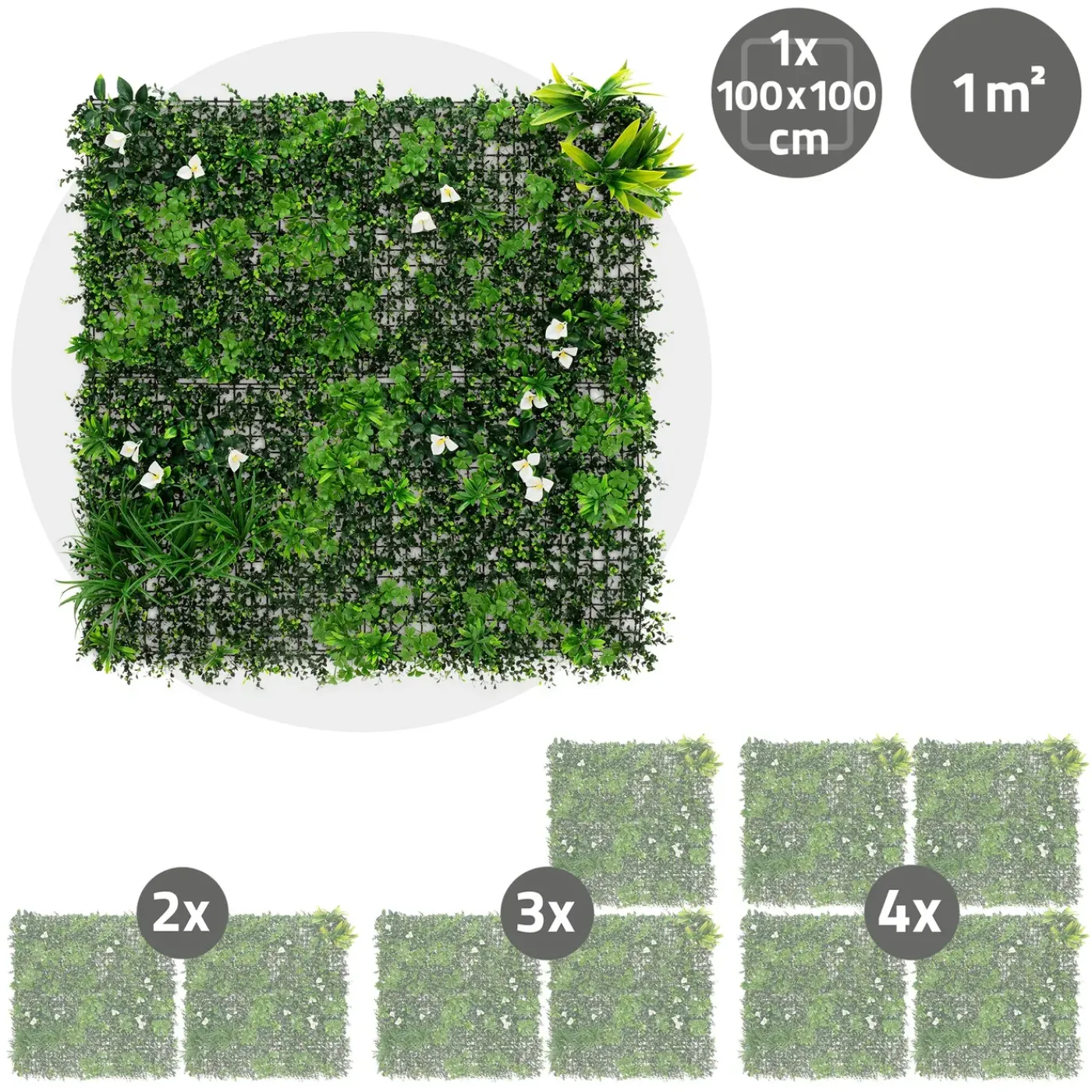 ECD Germany kunstplanten wandpaneel 100x100 cm white bloom UV bestendig balkon tuin