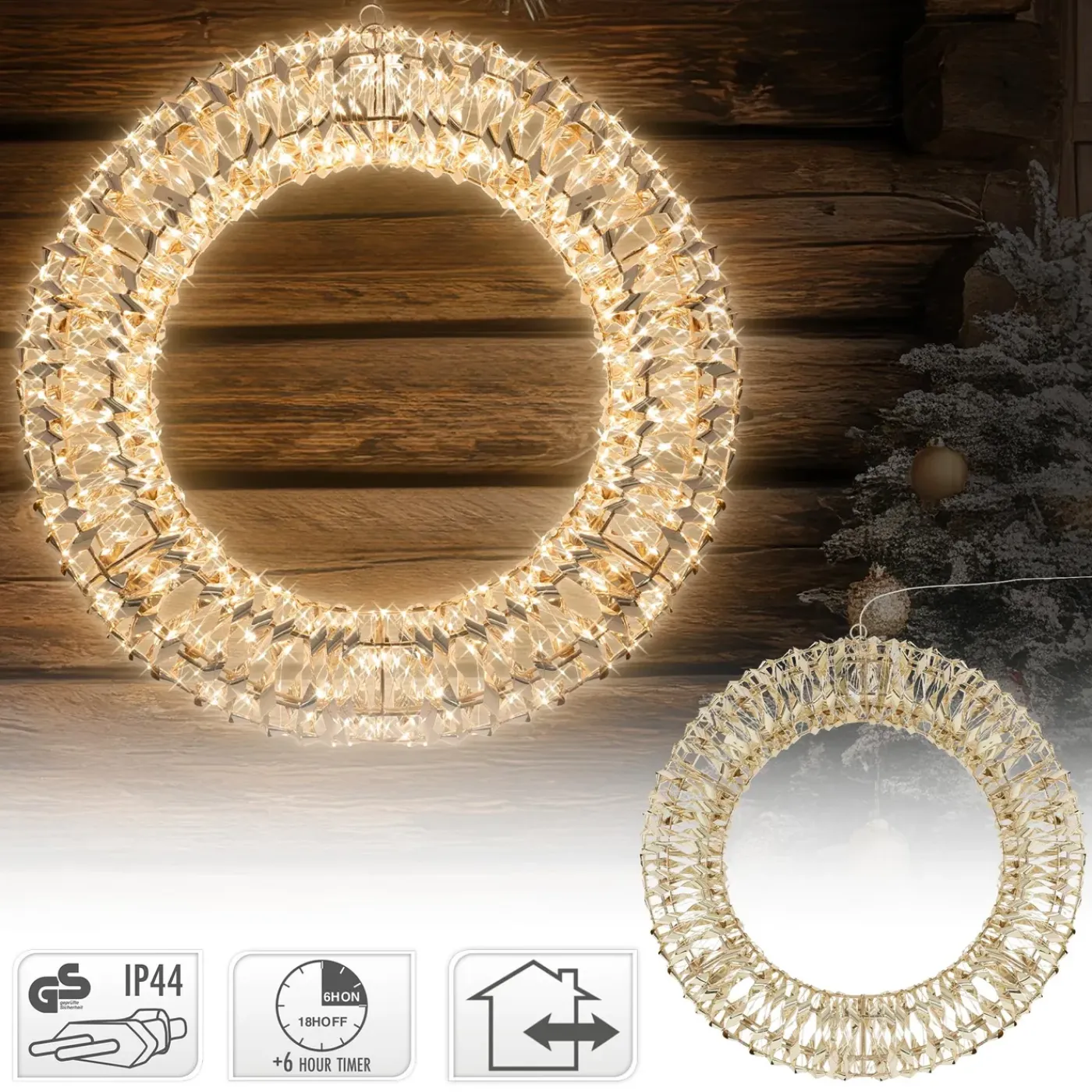 ECD Germany LED kerstkrans Ø58cm met 960 warm witte micro LED's &timer, IP44
