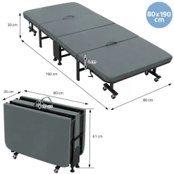 ECD Germany logeerbed 80x190 cm opvouwbaar eenpersoonsbed met matras en kussen