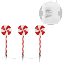 ECD Germany Set van 3 LED lolly kerstpad buiten, 60 LED 3m, 8 standen, werkt