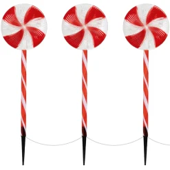 ECD Germany Set van 3 LED lolly kerstpad buiten, 60 LED 3m, 8 standen, werkt