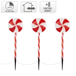 ECD Germany Set van 3 LED lolly kerstpad buiten, 60 LED 3m, 8 standen, werkt