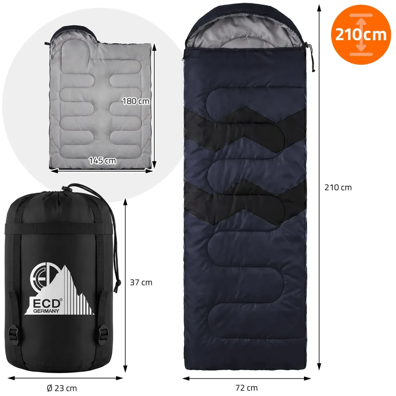 Ecd Germany Slaapzak Outdoor Donkerblauw 210 Cm 3-seizoenen Compacte Kampeerdeken Warm