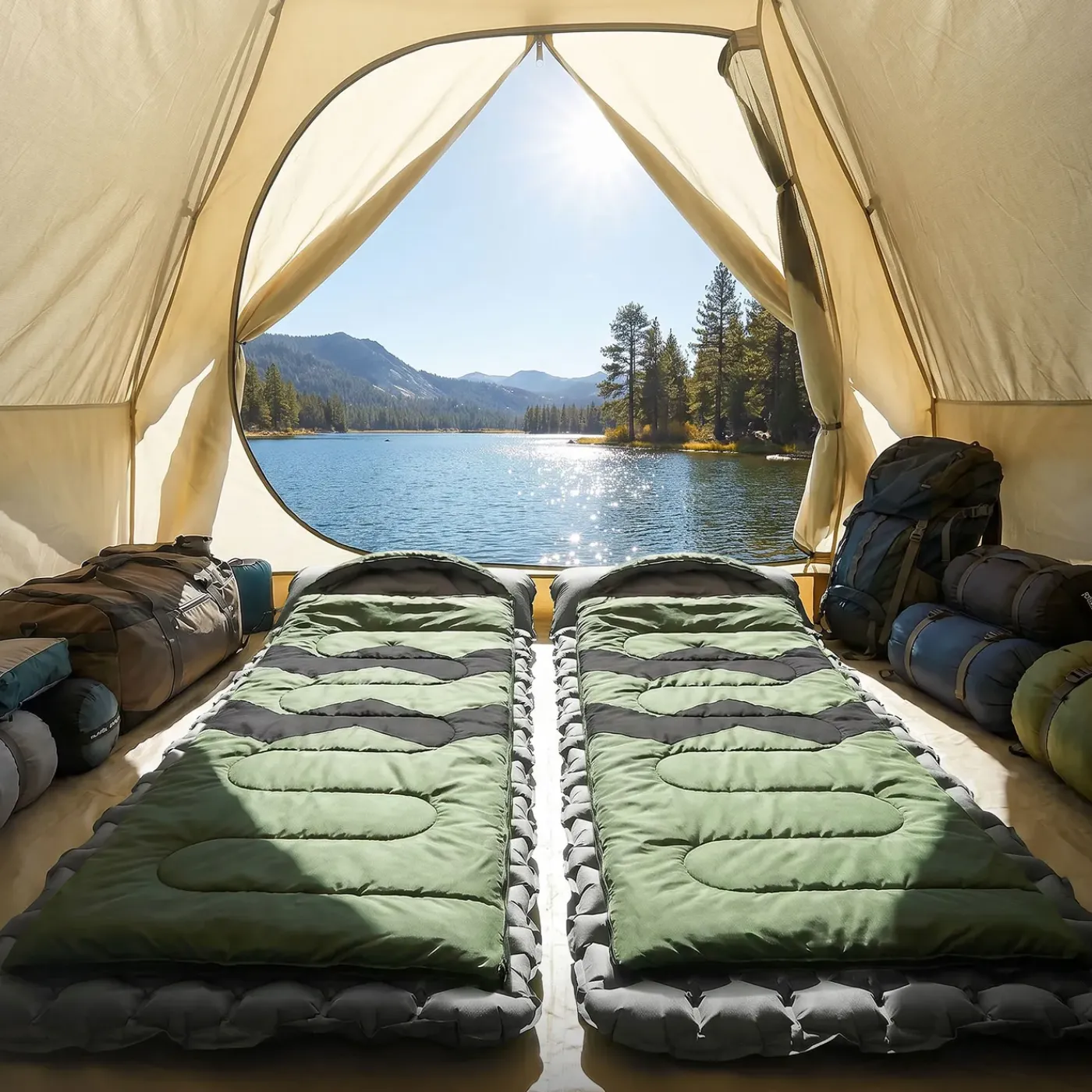 ECD Germany Slaapzak Outdoor Khaki 210 Cm 3-seizoenen Compacte Kampeerdeken Warm