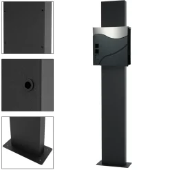 ECD Germany Stand brievenbus met krantenvak, brievenbus antraciet/zilver 37x36,5 cm