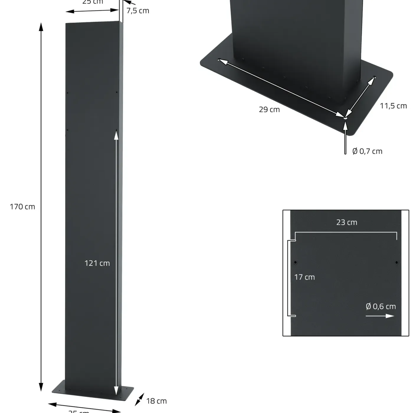 ECD Germany Stand brievenbus met krantenvak, brievenbus antraciet/zilver 37x36,5 cm