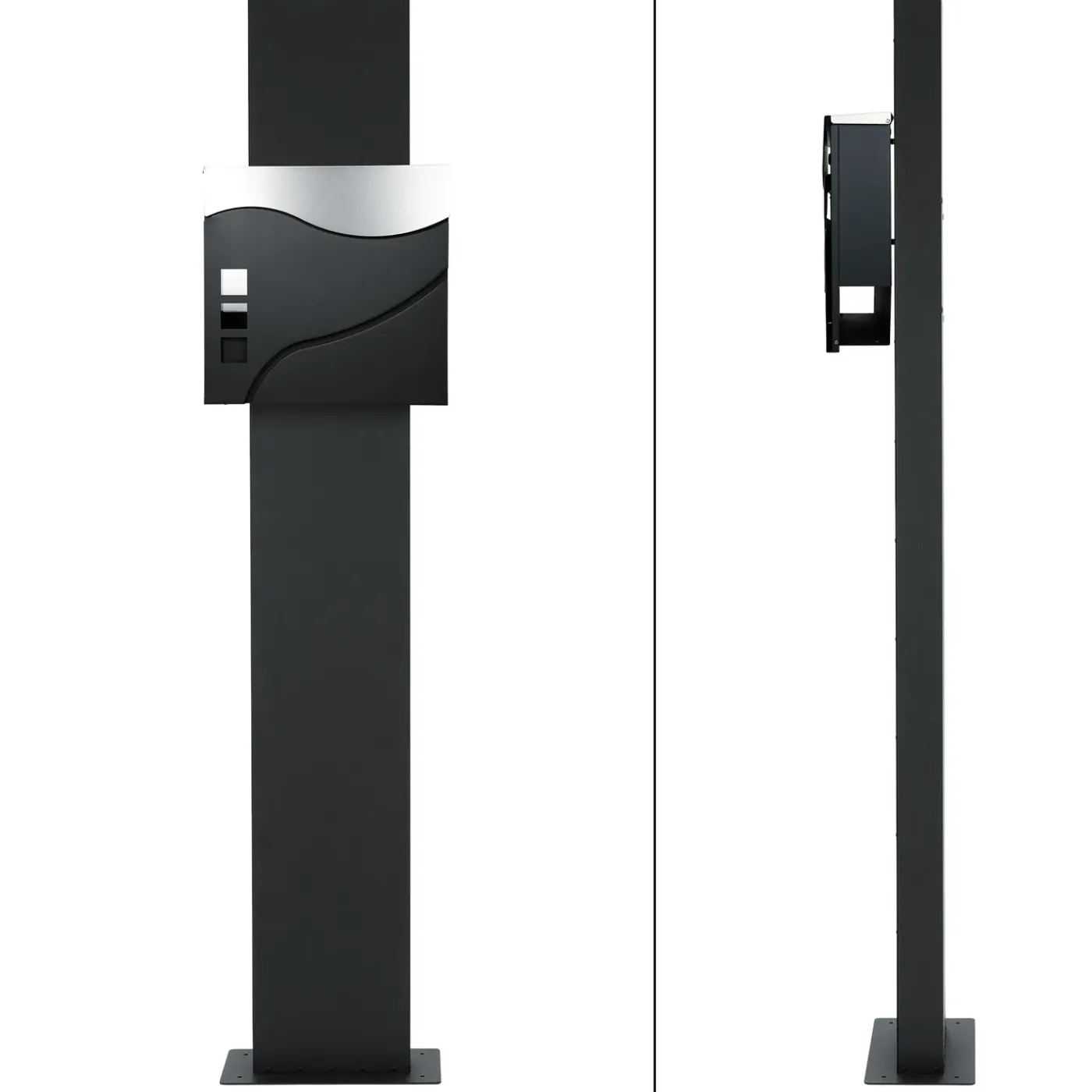 ECD Germany Stand brievenbus met krantenvak, brievenbus antraciet/zilver 37x36,5 cm
