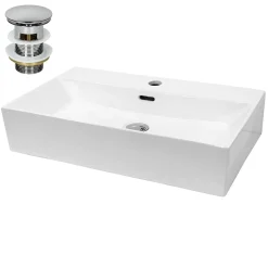 ECD Germany Wastafel Wastafel 515x360x130 mm keramiek wit incl. afvoerset voor wastafel
