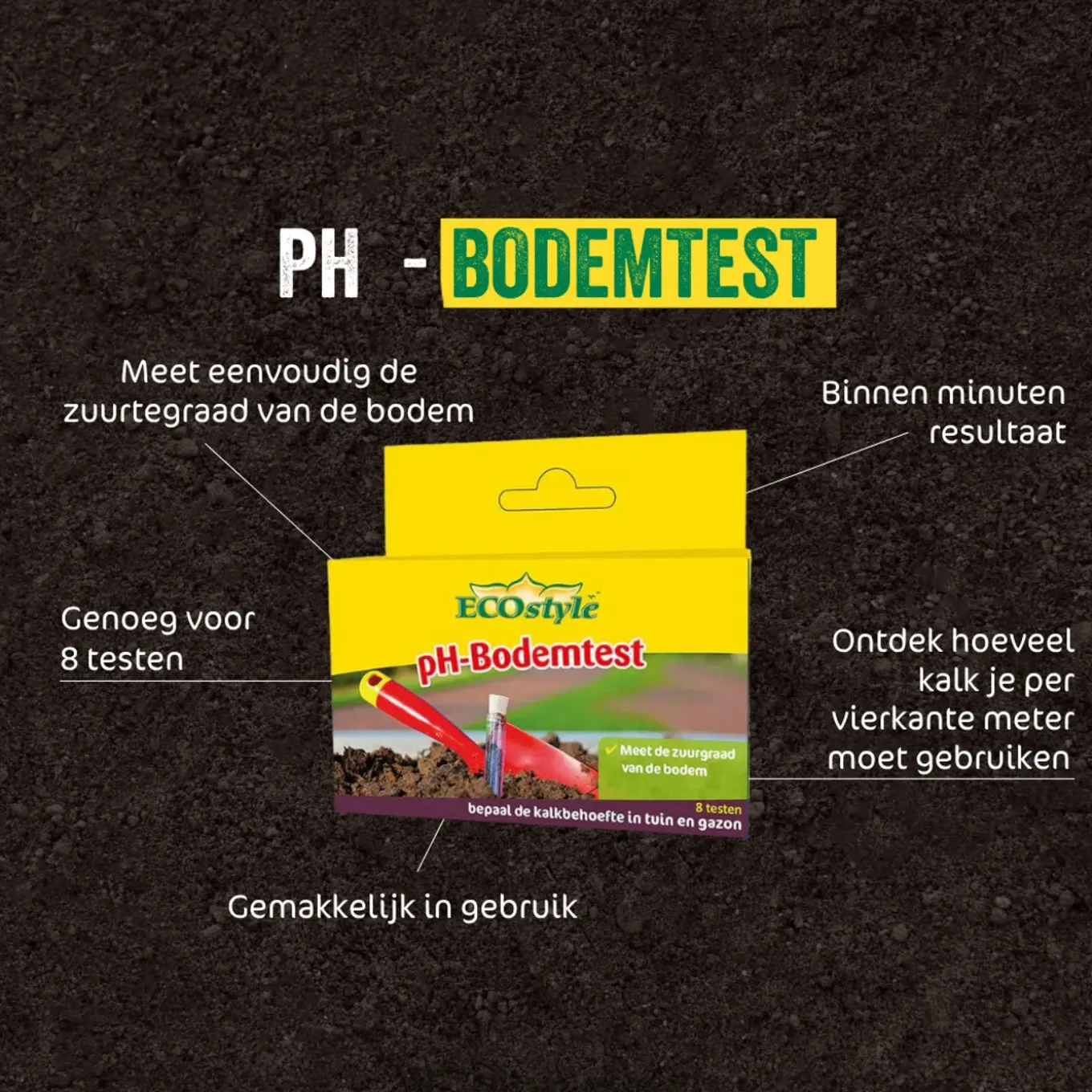 EcoStyle pH Bodemtestkit - Voor grond - Maximaal 8 tests