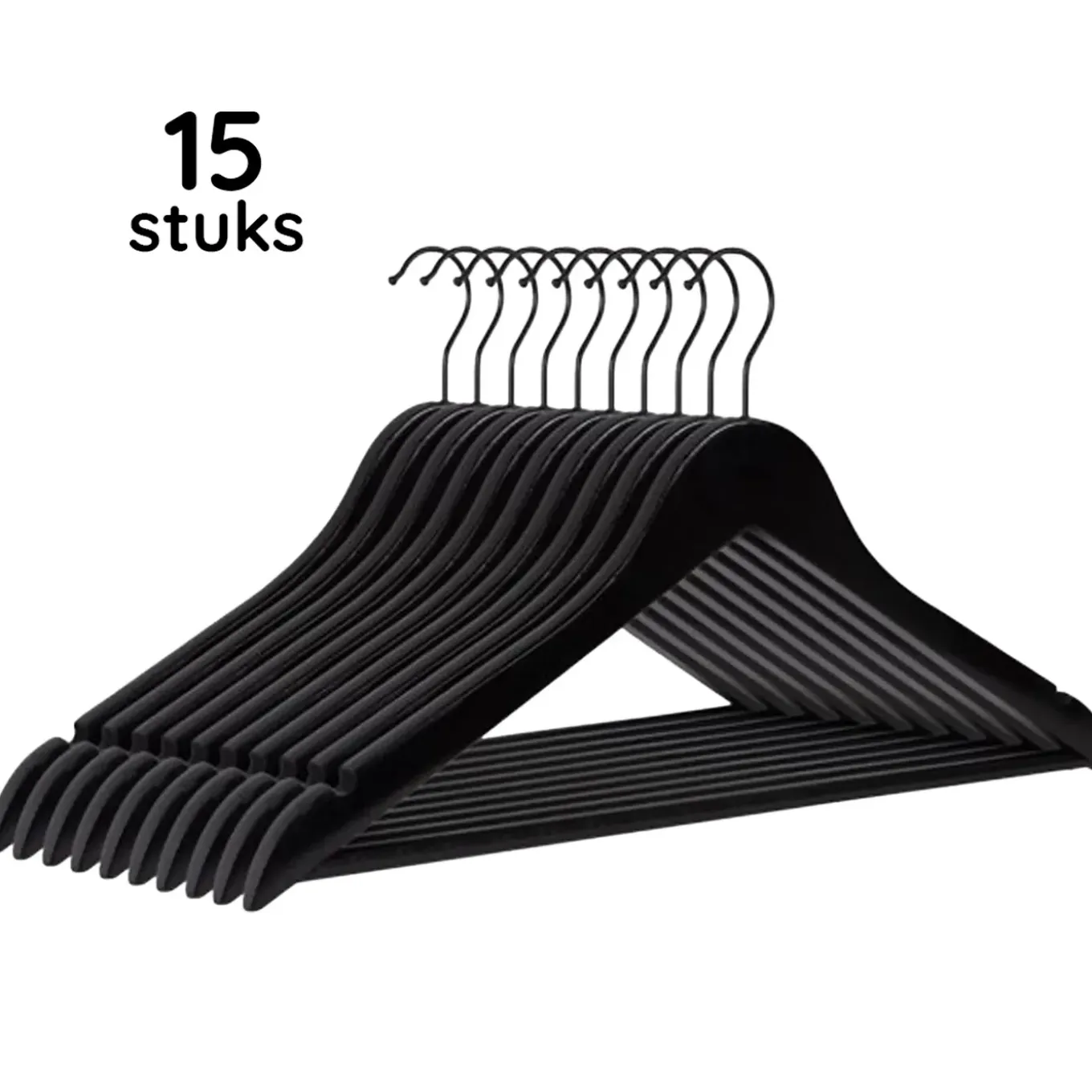 Eleganca Luxe Kleerhangers - Kledinghanger - Zwart - 45 x 22 CM (15 Stuks)