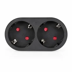 Elektrawebshop Stopcontact Stekker 2 Voudig Zwart Horizontaal Met Randaarde - 226655