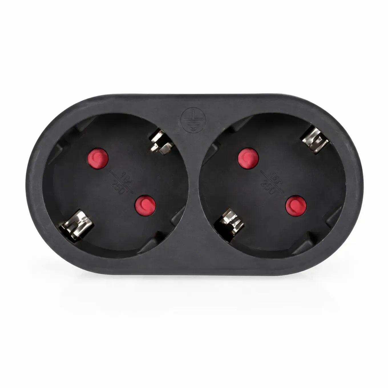 Elektrawebshop Stopcontact Stekker 2 Voudig Zwart Horizontaal Met Randaarde - 226655