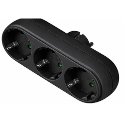 Elektrawebshop Stopcontact Stekker 3 Voudig Zwart Horizontaal Met Randaarde - 226661