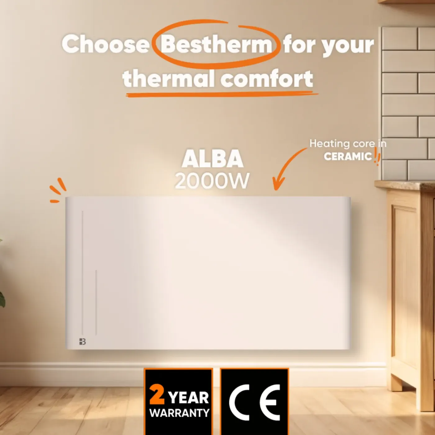 BESTHERM Elektrische Keramische Warmteopslagradiator - - Wandmodel - 2000 W - Wit - Alba
