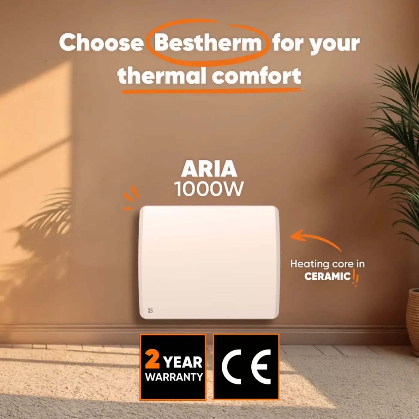 BESTHERM Elektrische Keramische Warmteopslagradiator - - Wandmodel - 1000 W - Wit - Aria