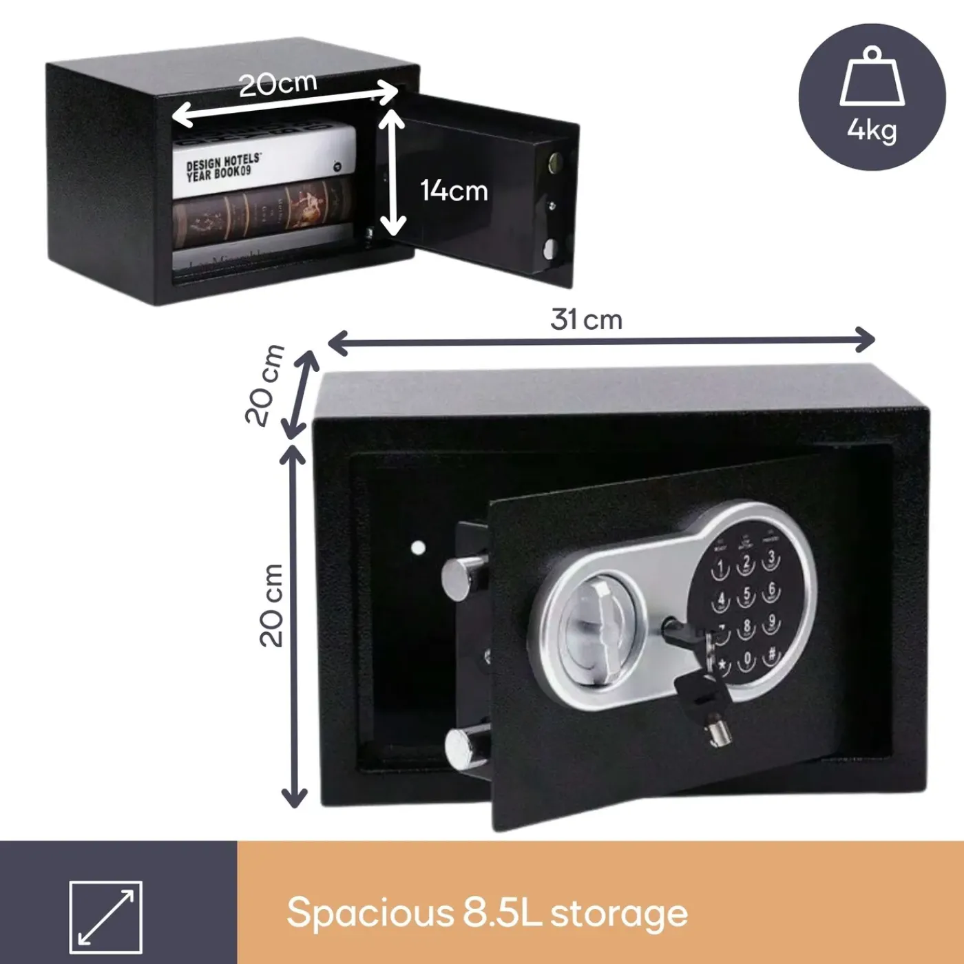 Perel Elektronische Kluis - 20 X 31 X 20 Cm - 8,5 L