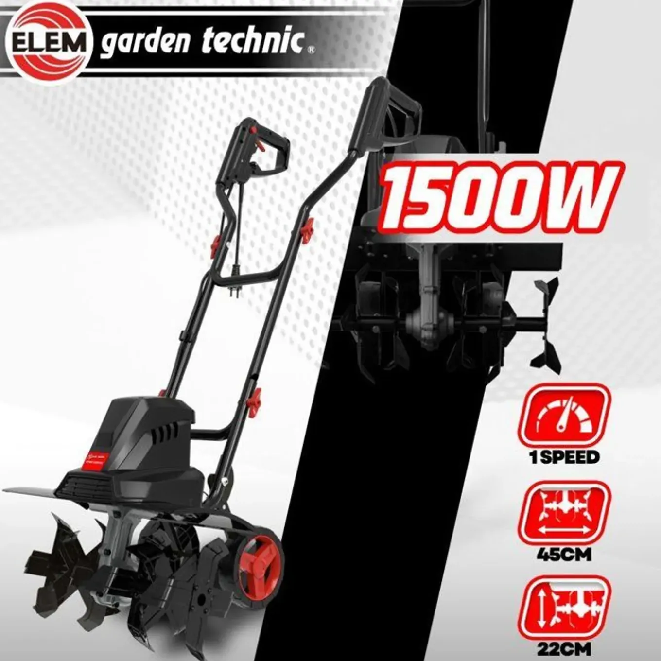 Elem Elektrische Motobineuse Garden 1500 W 6 Tanden 45 Cm Mtbe1506w45