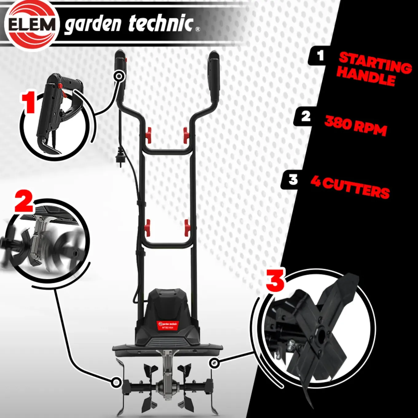 Elem Garden Technic - Elektrische Motorhak 1050 W - 4 Frezen - 36 Cm - Elem Garden