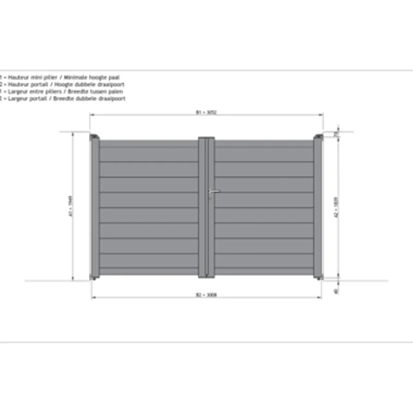 Elsealu dubbele draaipoort Nisa aluminium 300x182cm