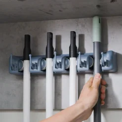 Emuca Bezem- En Mopbeugel, Met 5 Haken En 4 Gaten, Plastic, Grijs
