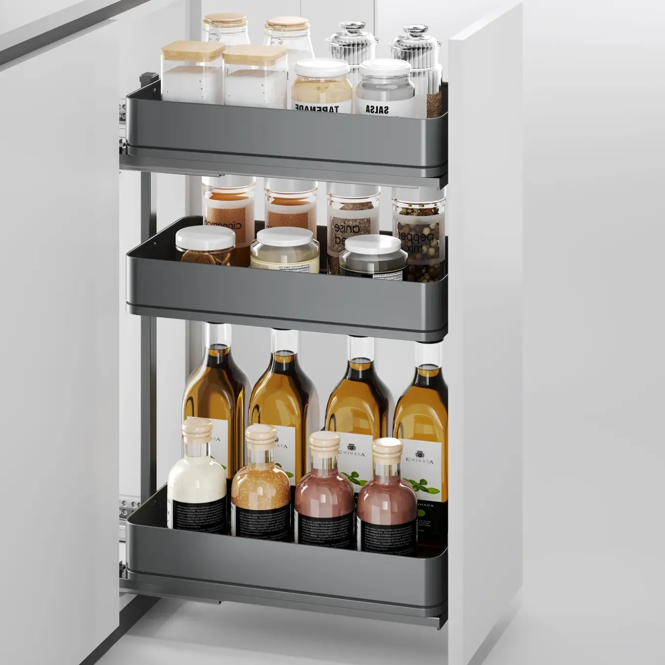 Emuca Harmony Uitschuifbaar Karretje Met Softclose, Module Breedte 300mm Hoogte 800mm, Staal