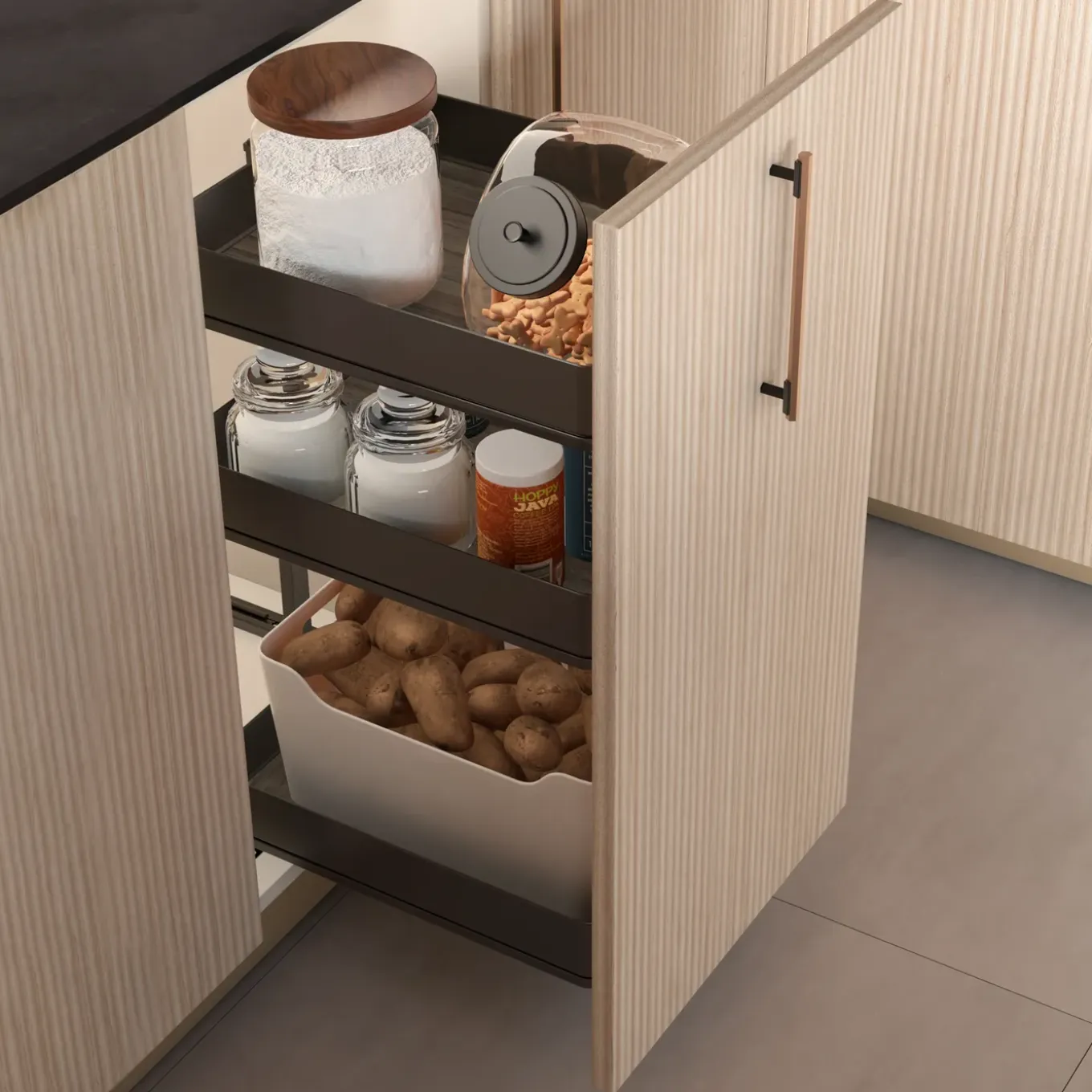 Emuca Harmony Uitschuifbaar Karretje Met Softclose, Module Breedte 300mm Hoogte 800mm, Staal