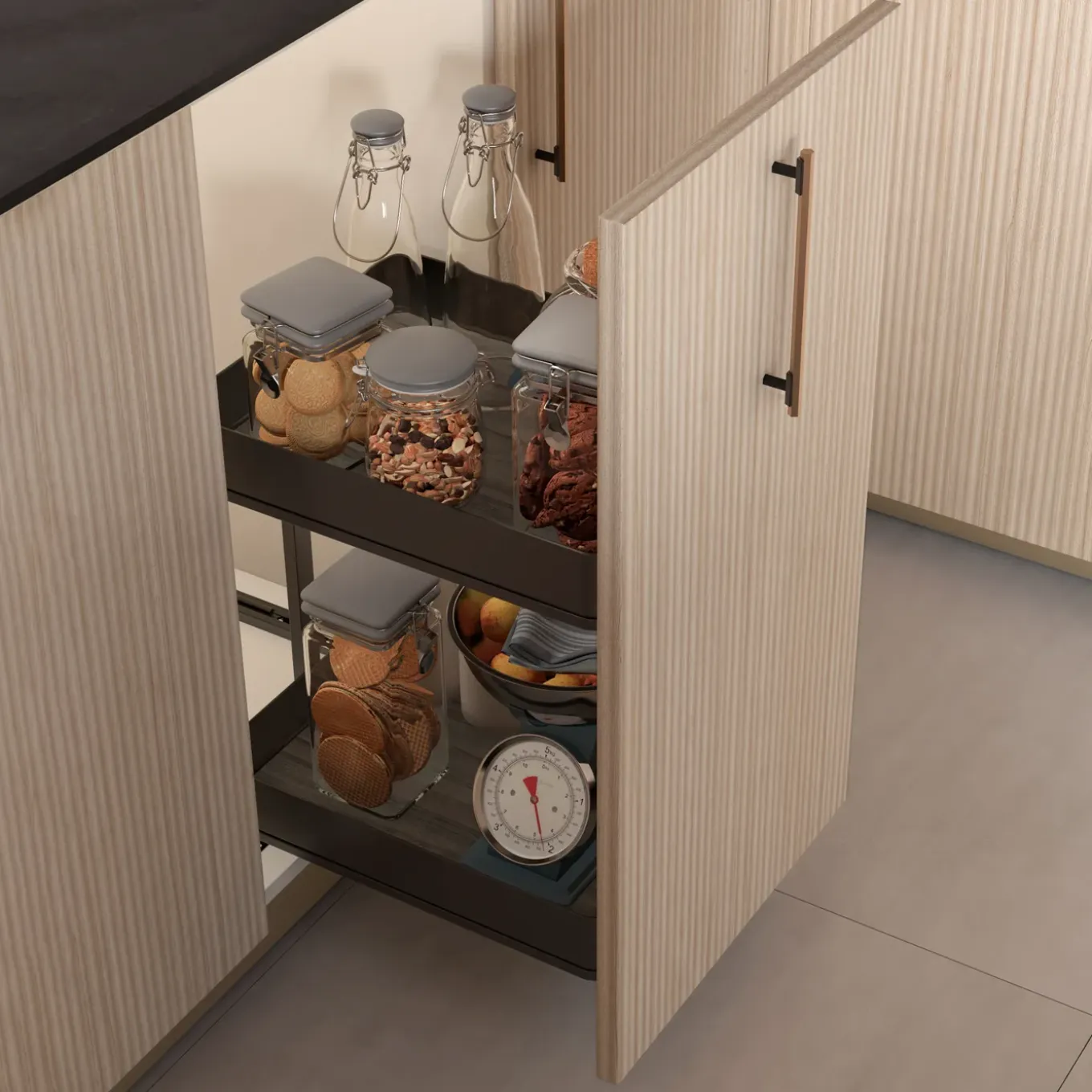 Emuca Harmony Uitschuifbaar Karretje Met Softclose, Module Breedte 300mm Hoogte 700mm, Staal