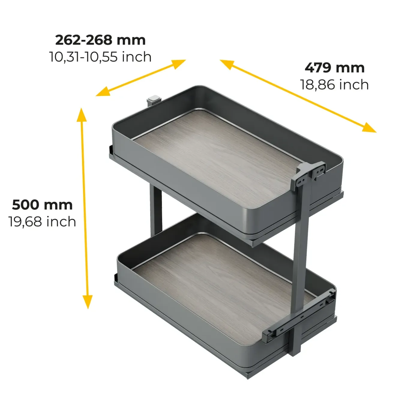 Emuca Harmony Uitschuifbaar Karretje Met Softclose, Module Breedte 300mm Hoogte 700mm, Staal