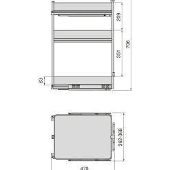 Emuca Harmony Uitschuifbaar Karretje Met Softclose, Module Breedte 400mm Hoogte 800mm, Staal